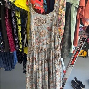 Three Bird Nest Orange and Green Pleated Tiered Sundress